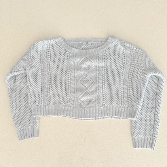 Light Blue Cable Knit Cropped Sweater - Picture 1 of 4